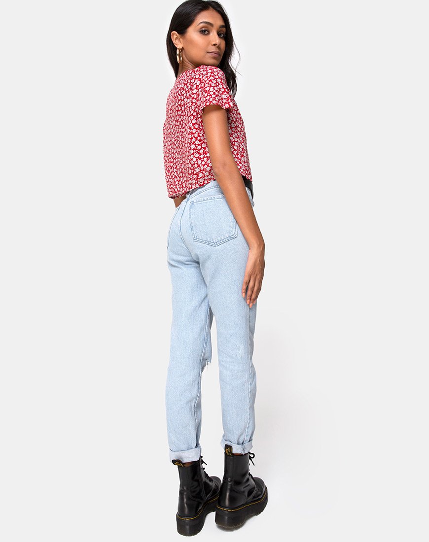 Image of Vaco Bluse in Ditsy Rot Rose und Silber