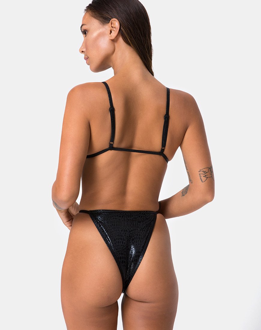 Valter Bikini-Oberteil aus schwarzer Ölschlange