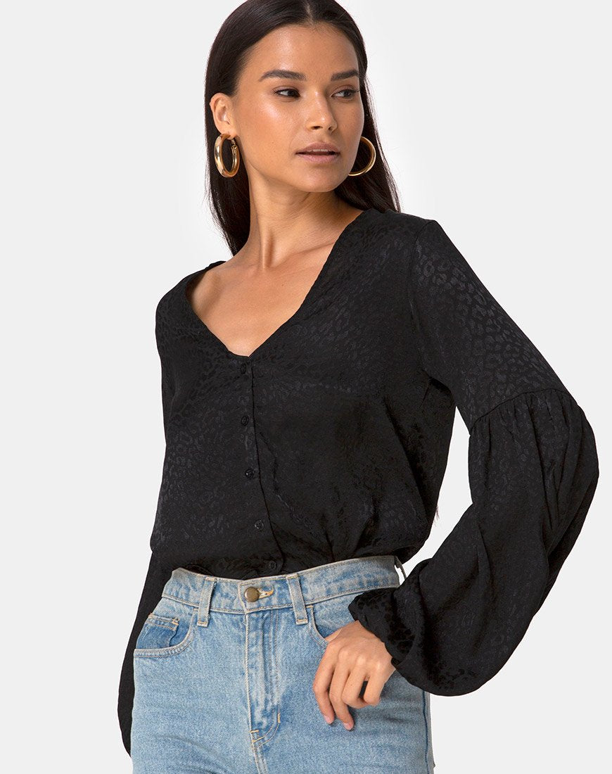 Image von Vautier Top aus Satin Cheetah Black