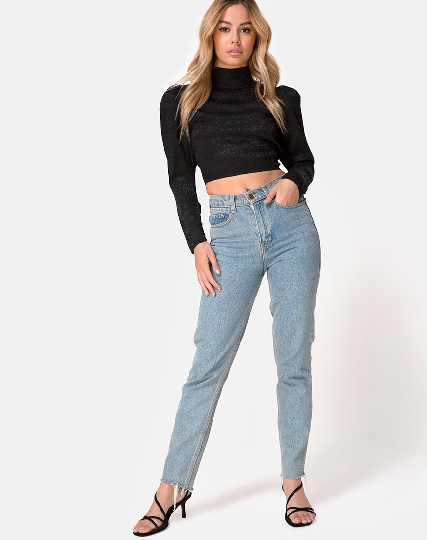 Image of Jasty Crop Top aus Satin Cheetah Schwarz