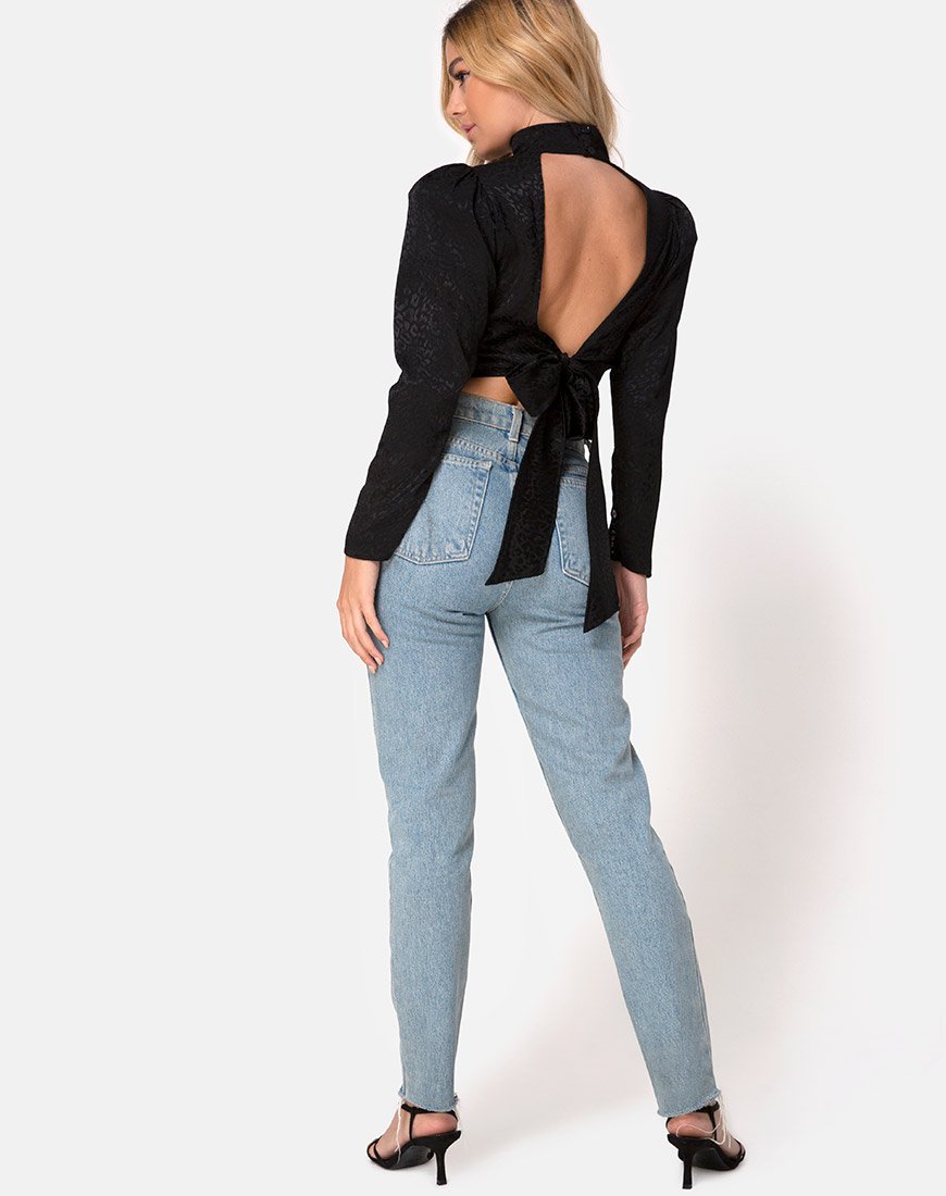 Image of Jasty Crop Top aus Satin Cheetah Schwarz