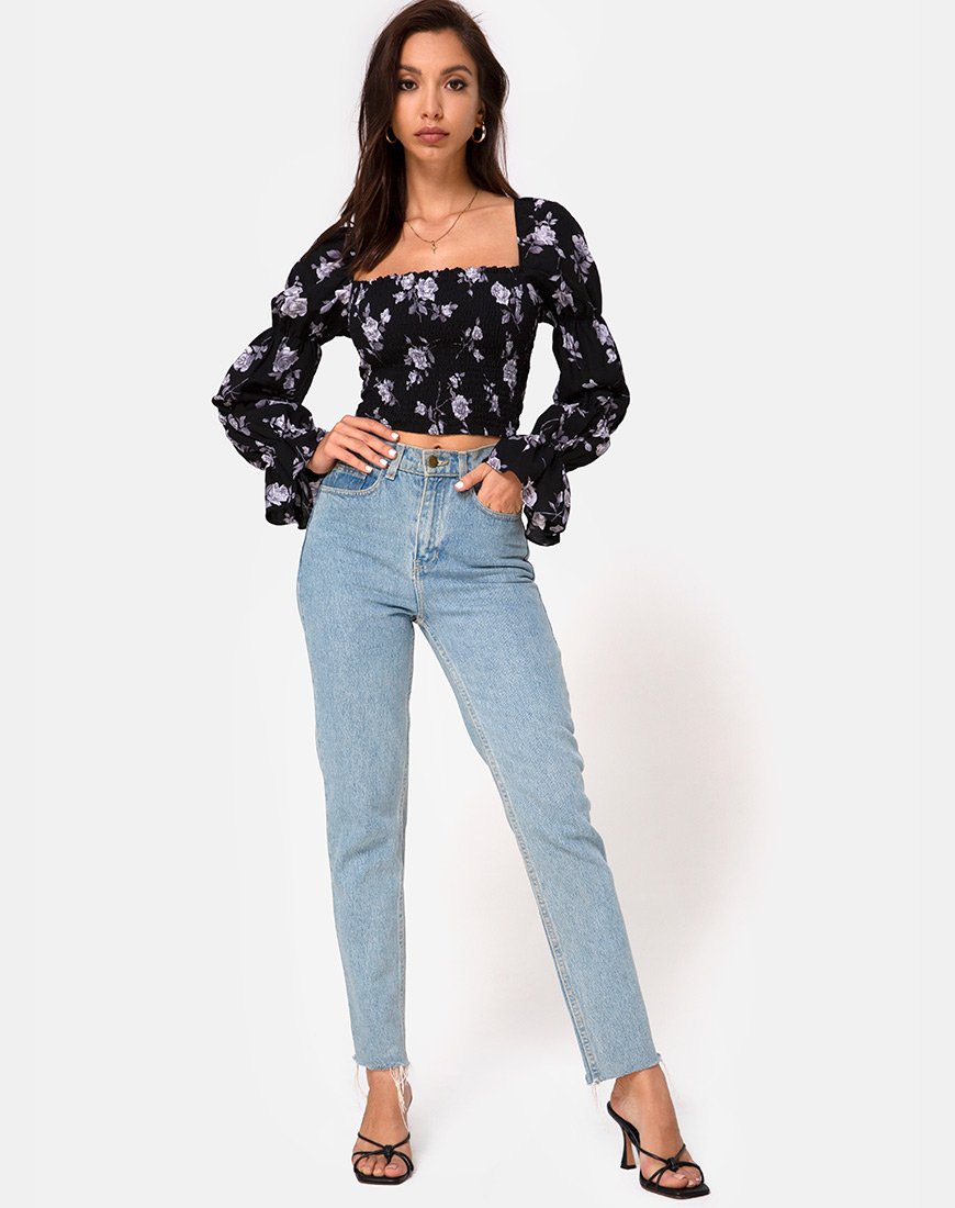 Image of Velina Top in Weiß Rose Schwarz