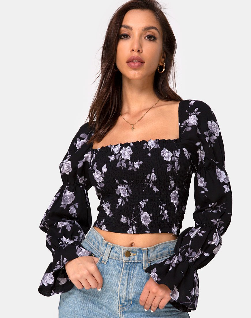 Image of Velina Top in Weiß Rose Schwarz