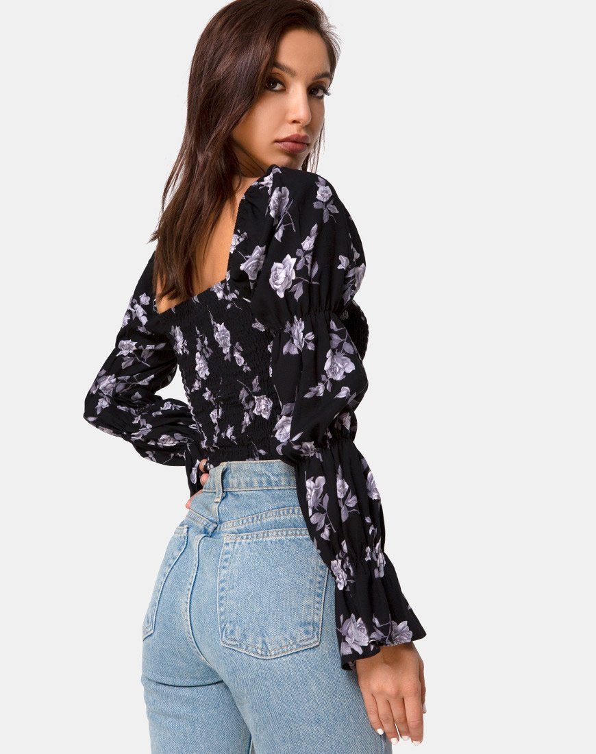 Image of Velina Top in Weiß Rose Schwarz