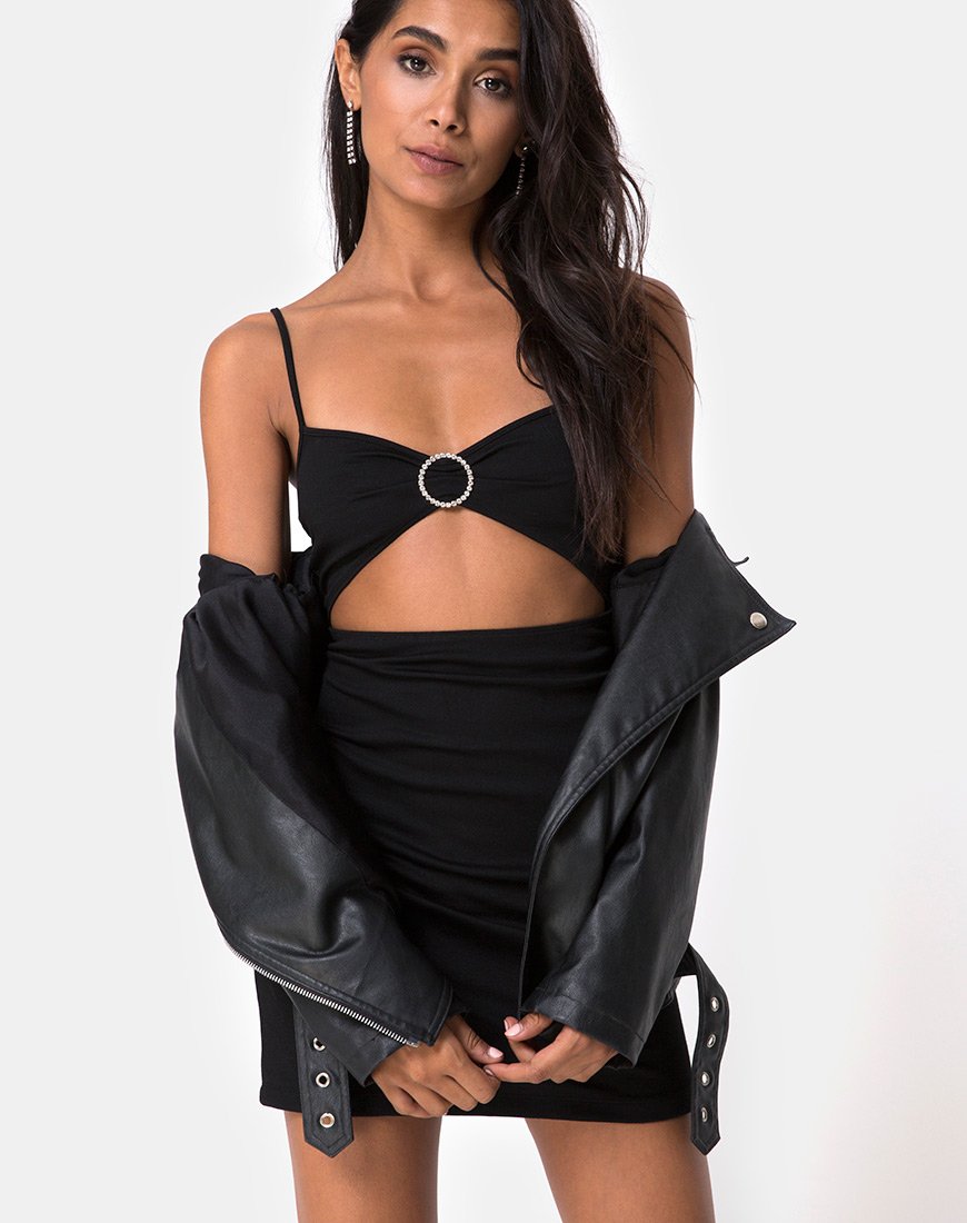 Bild von Venchy Bodycon Kleid in Diamante Ring Schwarz