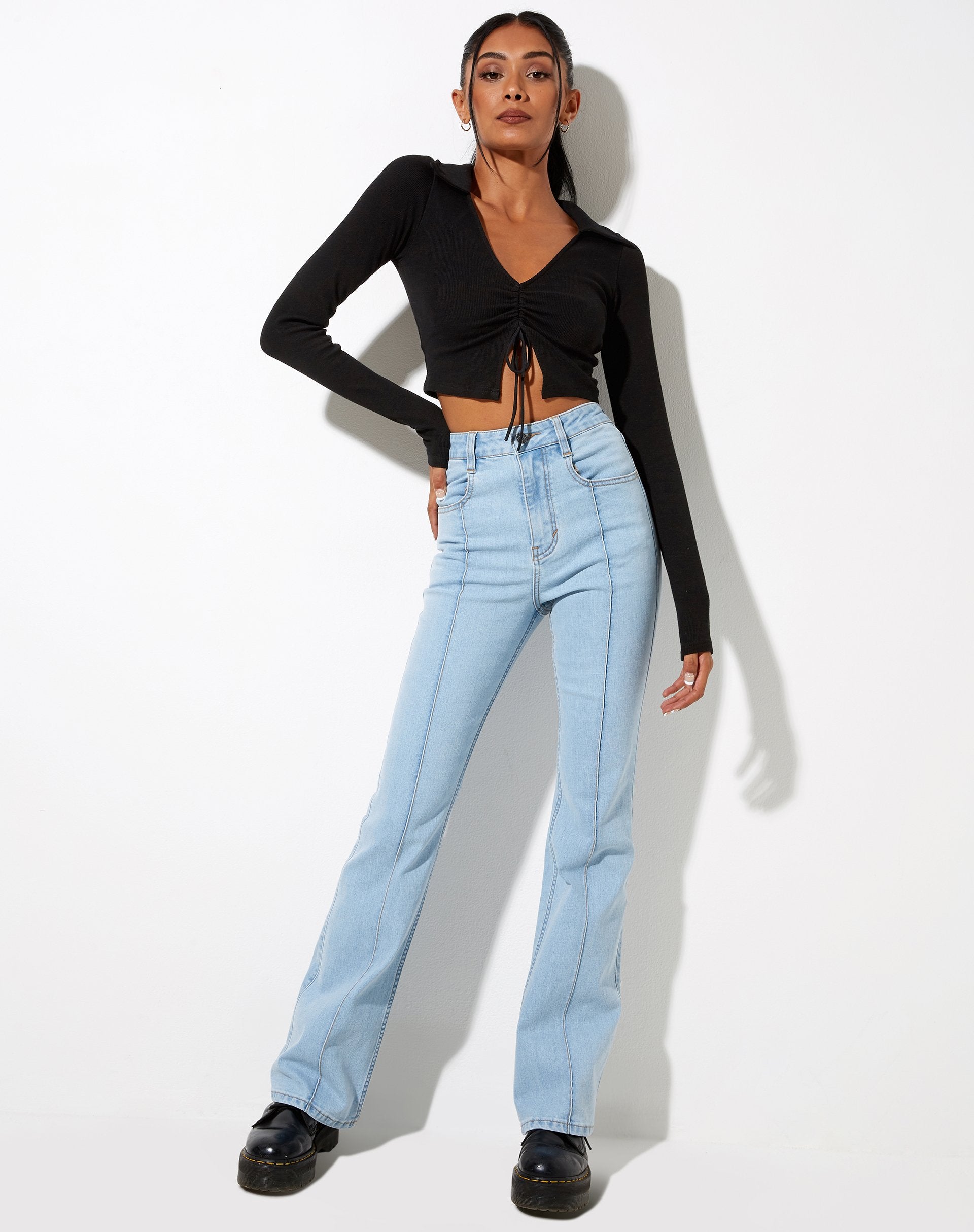 Image of Venema Langarm-Top in Rippe Schwarz