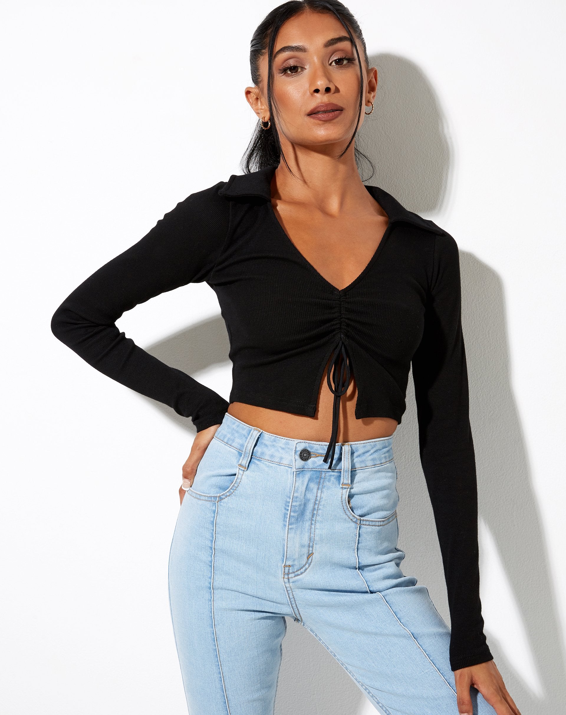 Image of Venema Langarm-Top in Rippe Schwarz