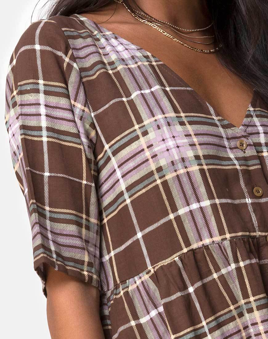 Image of Verren Babydoll Kleid in Tartan Braun
