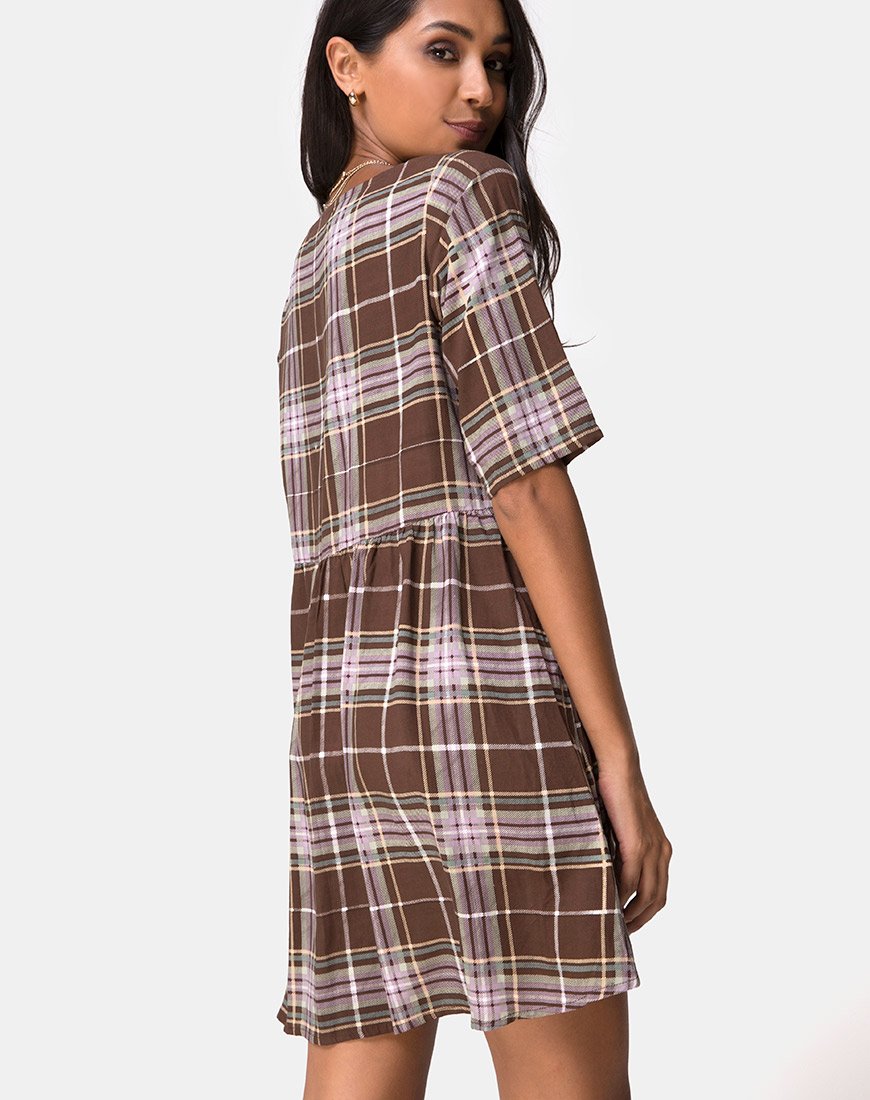 Image of Verren Babydoll Kleid in Tartan Braun