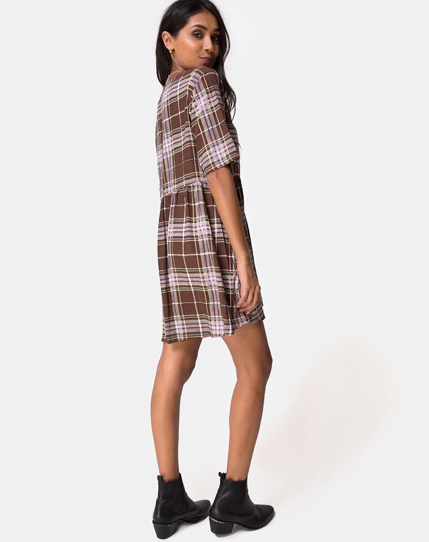 Image of Verren Babydoll Kleid in Tartan Braun