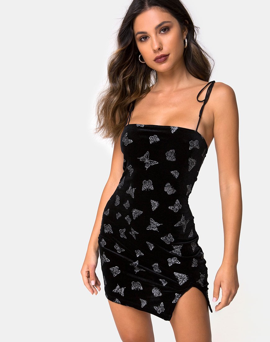 Image of Verso Kleid in Schwarz mit Glitzerschmetterling