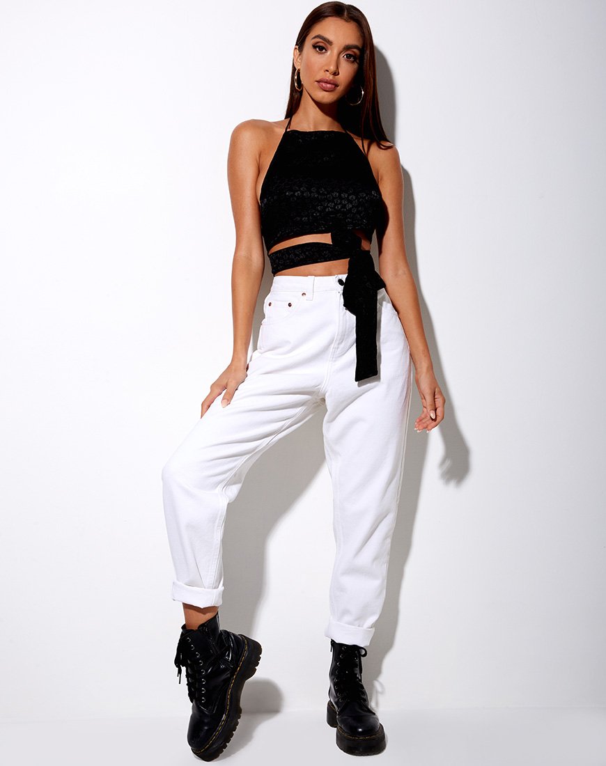 Bild von Vhan Crop Top aus Satin Ditsy Rose Schwarz
