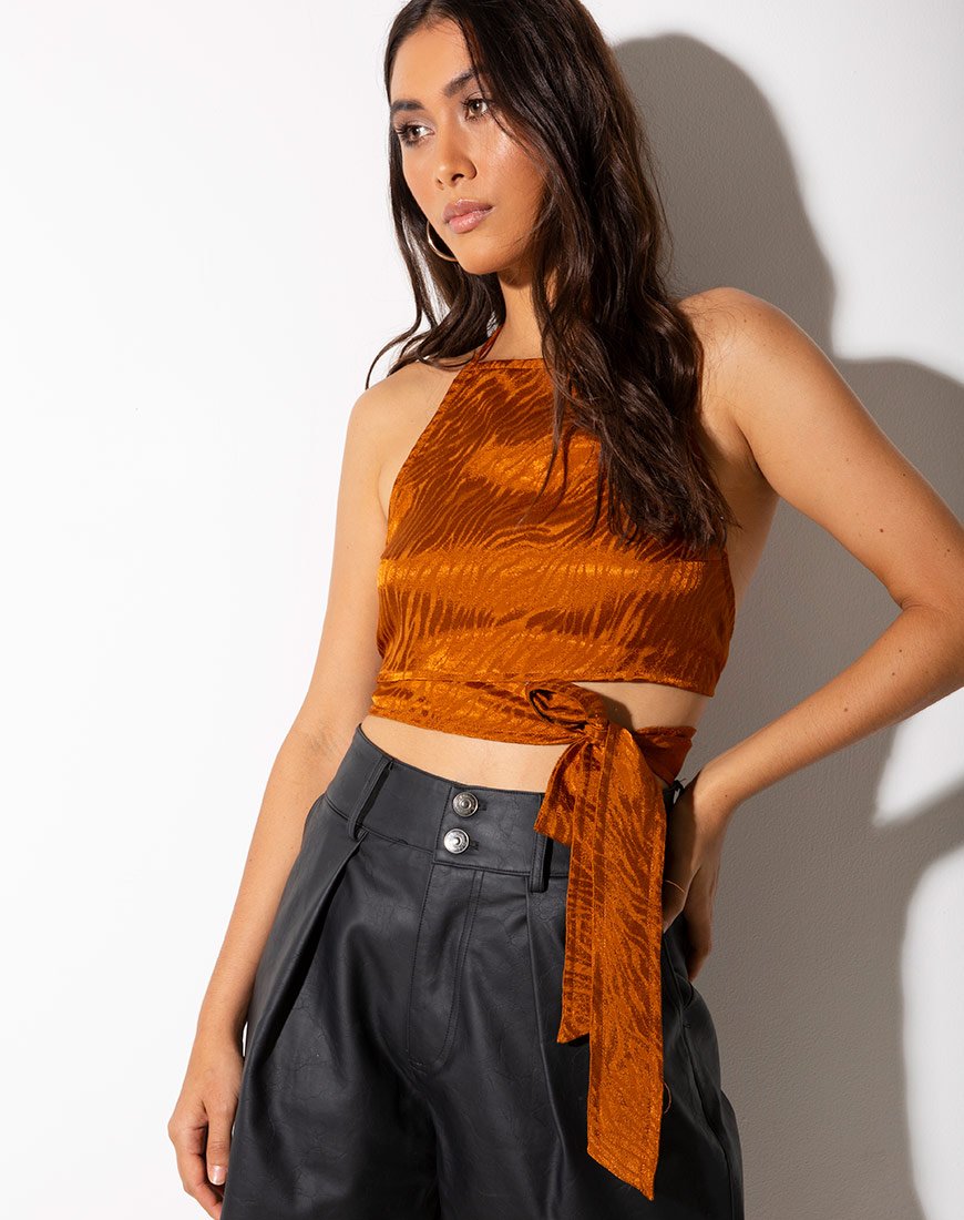 Bild von Vhan Crop Top aus Satin Zebra Golden Coral