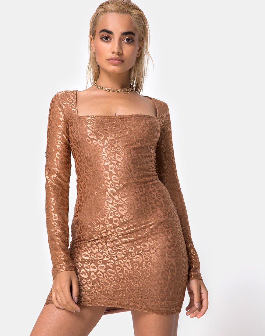 Bild von Vilan Bodycon Kleid in Leopard Sheen Net Caramel