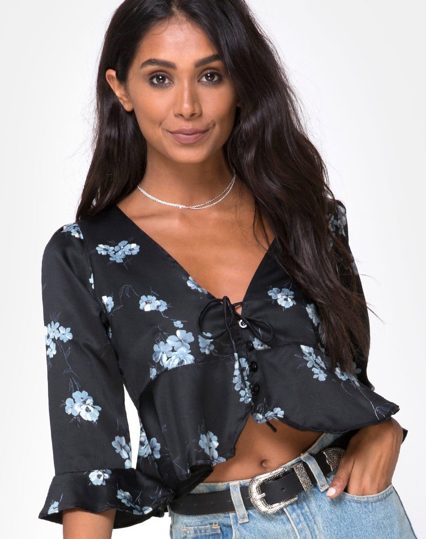 Vinequa Top aus Satin Mono Flower Schwarz