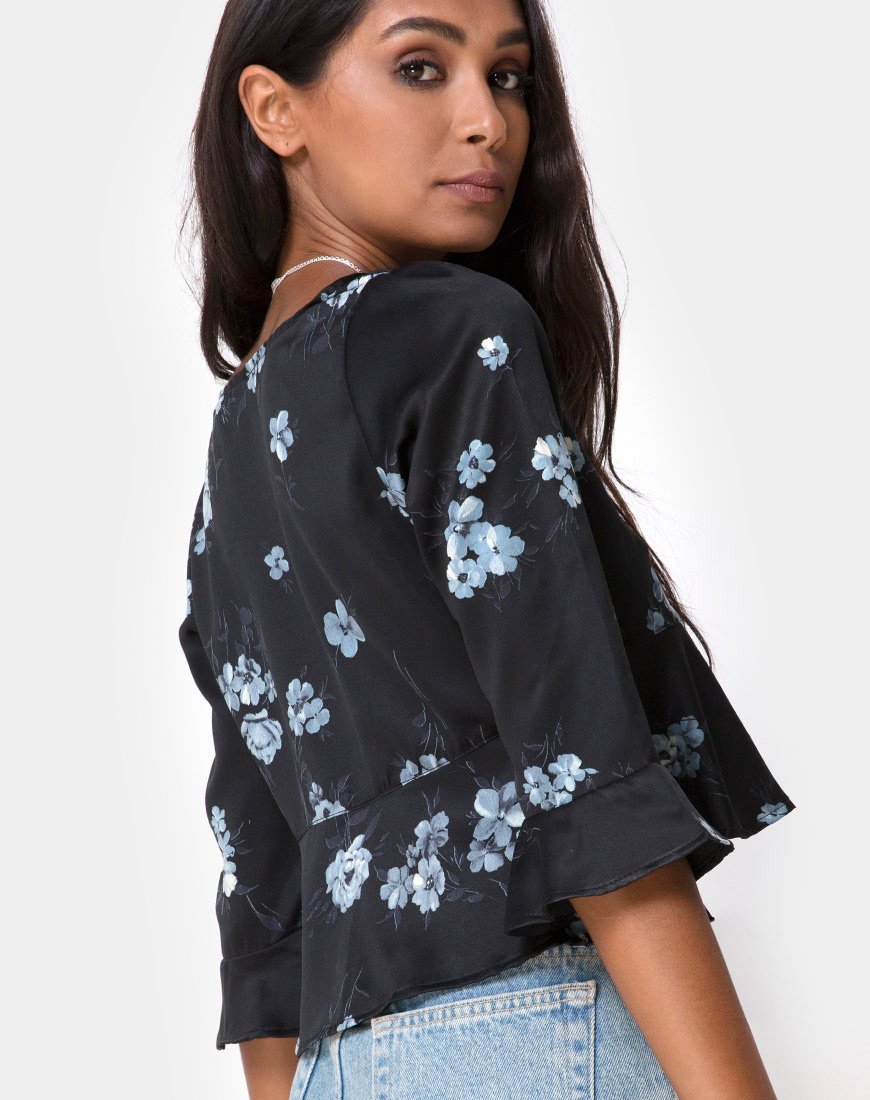 Vinequa Top aus Satin Mono Flower Schwarz