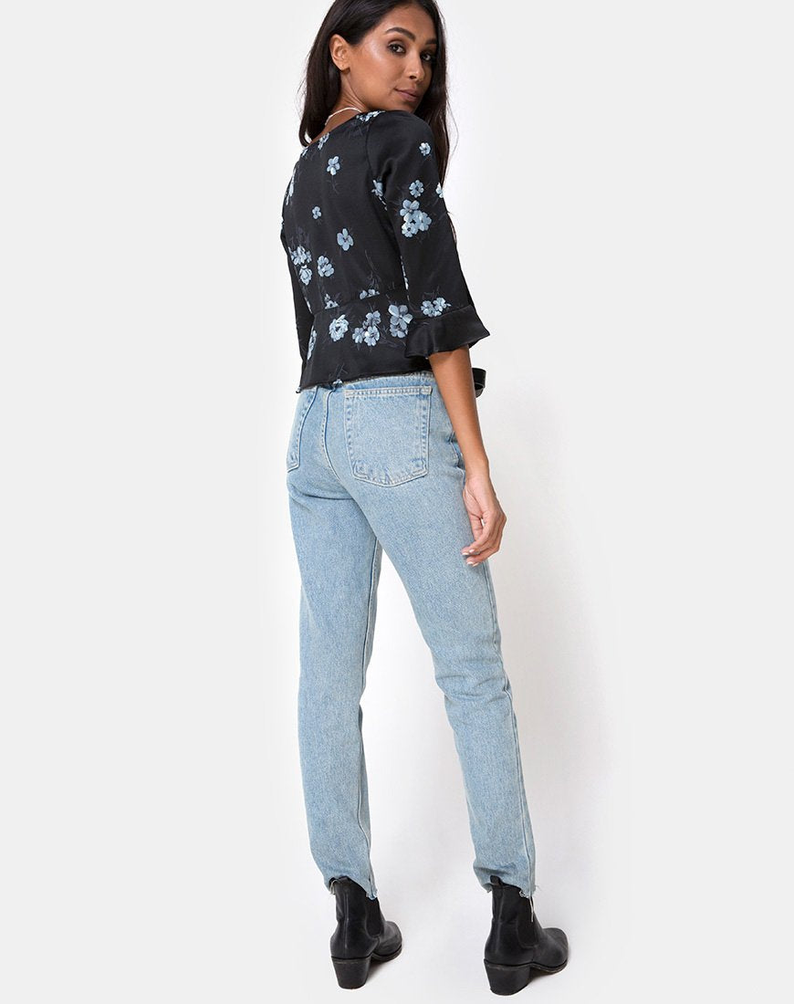 Image of Vinequa Top aus Satin Mono Flower Schwarz