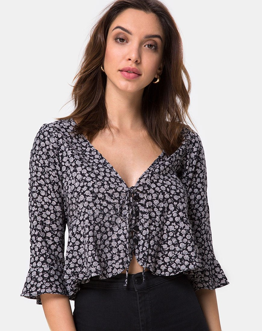 Vinequa Bluse in Ditsy Rose Schwarz