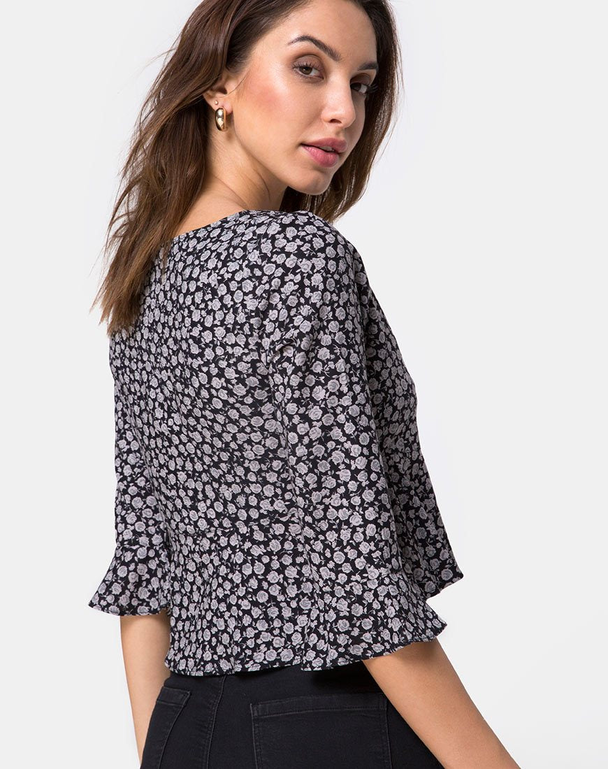 Vinequa Bluse in Ditsy Rose Schwarz