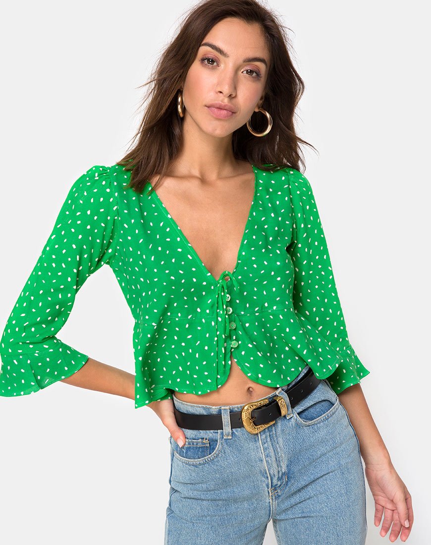 Image of Vinequa Bluse in Mini Diana Dot Grün