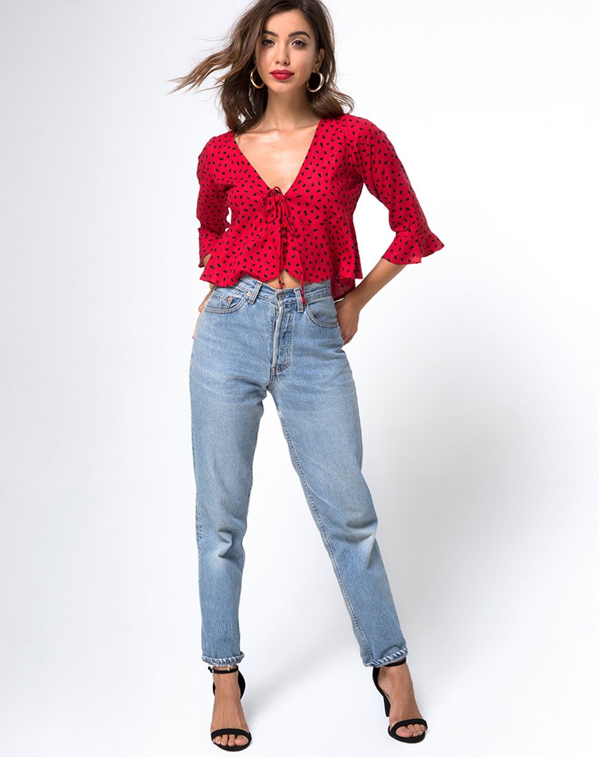 Image of Vinequa Top in Mini Diana Dot Rot und Schwarz