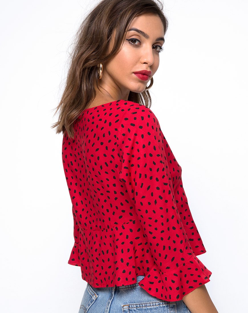 Image of Vinequa Top in Mini Diana Dot Rot und Schwarz