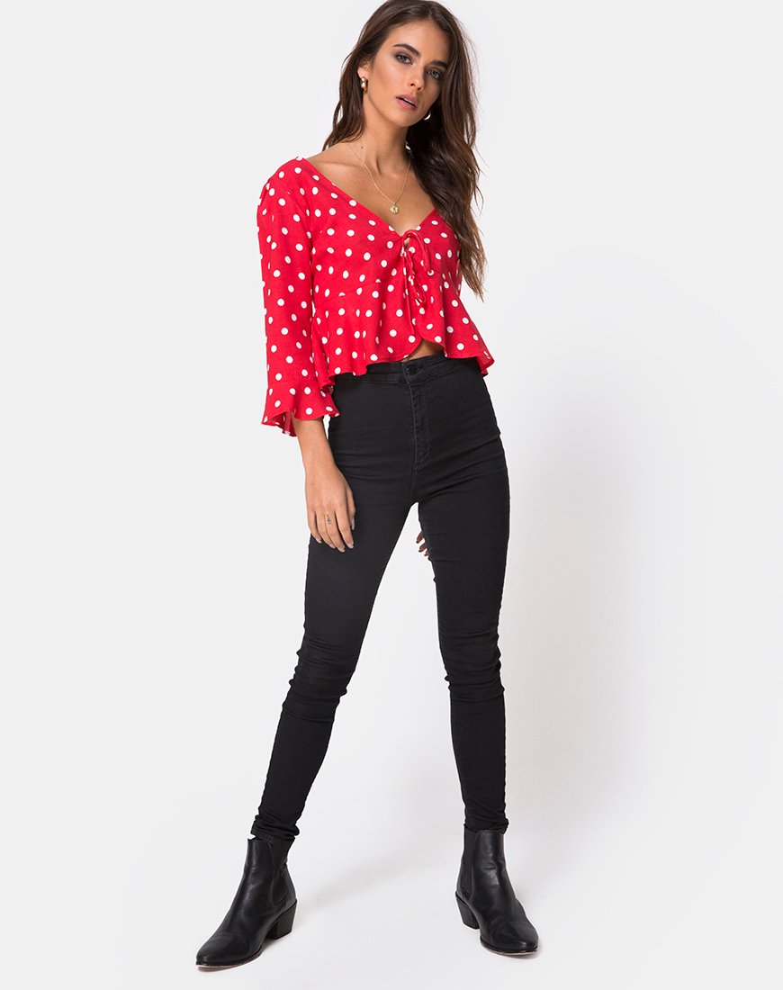 Bild von Vinequa Top in Medium Polka Rot und Weiß