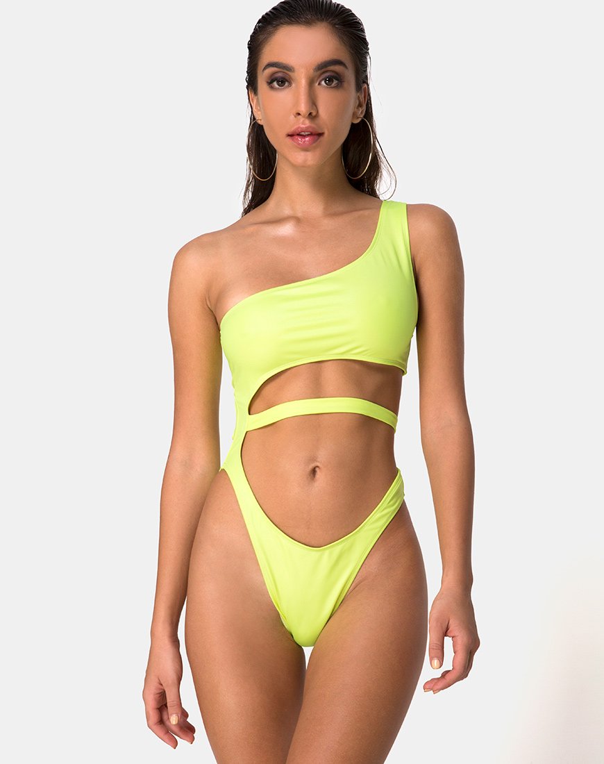 Vixie Badeanzug in Coated Lime