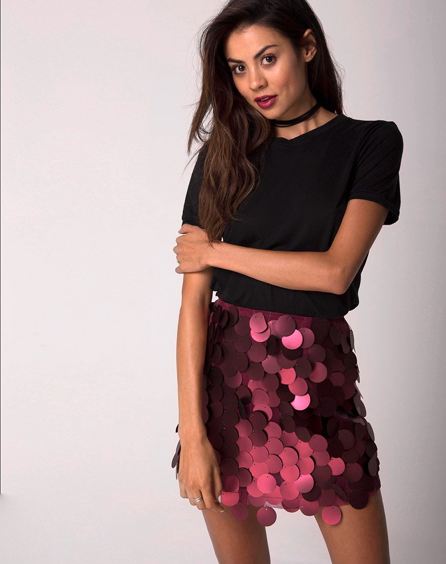Weaver High Waisted Rock in Rose Big Disc Pailletten