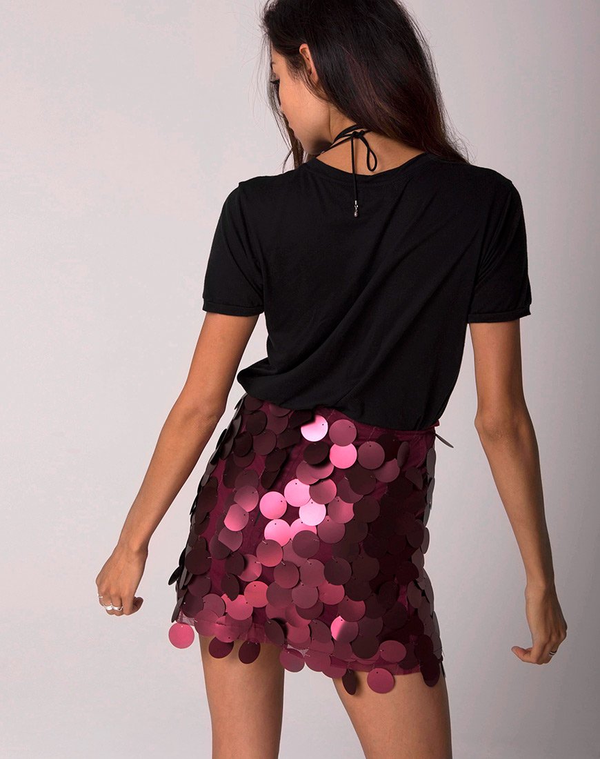 Weaver High Waisted Rock in Rose Big Disc Pailletten