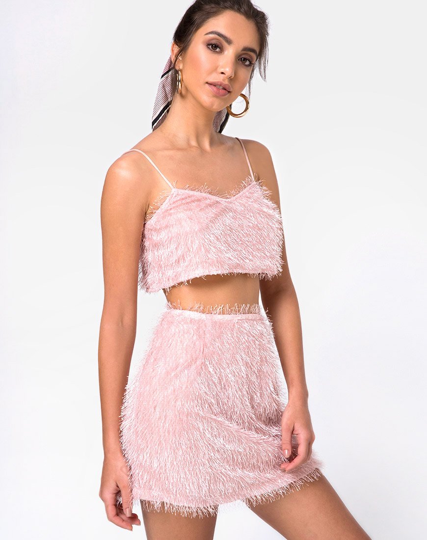 Weaver Rock mit hoher Taille in Fransen-Zuckerrosa