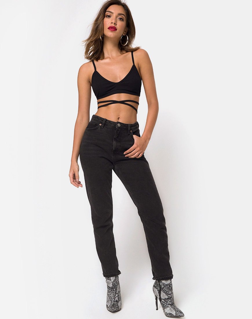 Bild von Wrap Around Bralet aus Rippe Schwarz