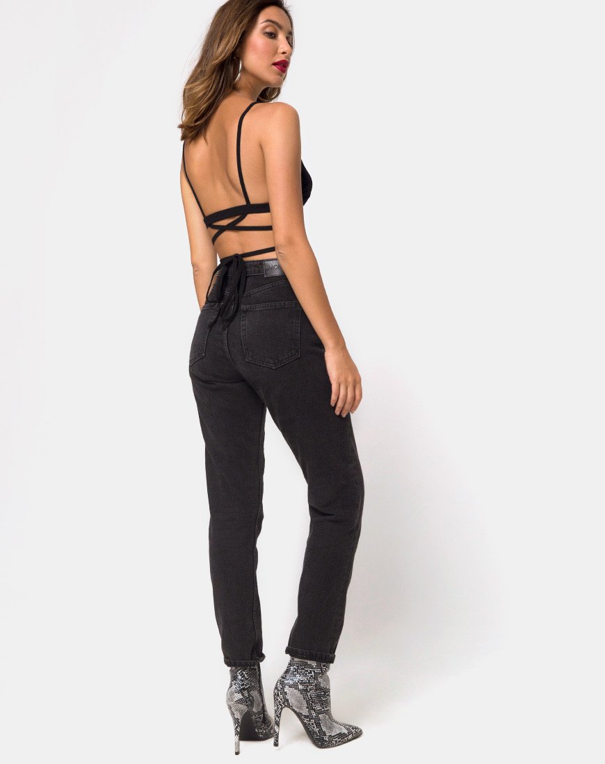 Bild von Wrap Around Bralet aus Rippe Schwarz