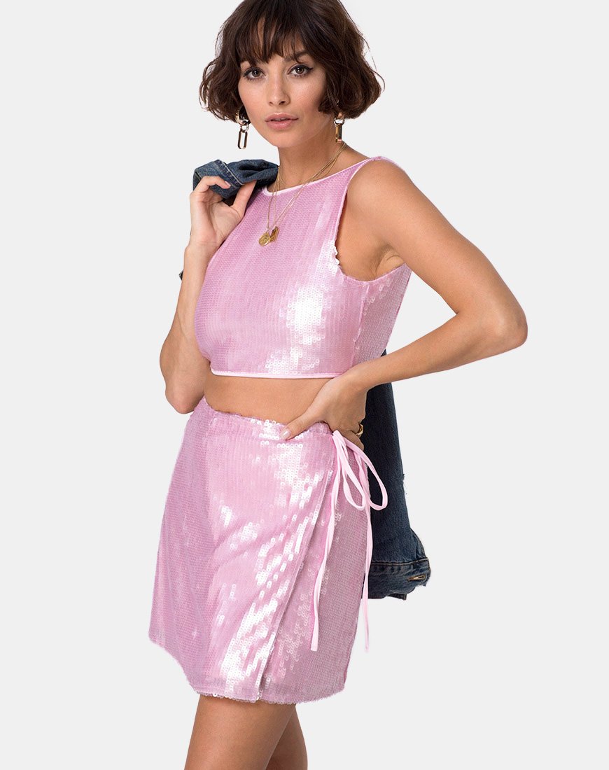 Wickelrock in Pink Tint Pailletten