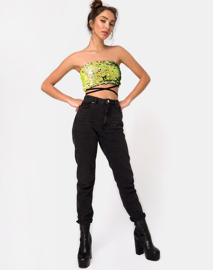 Bild von Wrap up Tube Top in Citrus Schwarz Paillette