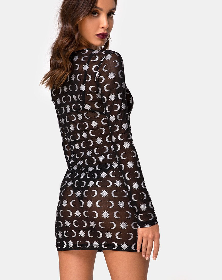 Image of Wyatt Bodycon Kleid in Over the Moon Schwarz mit Glitter