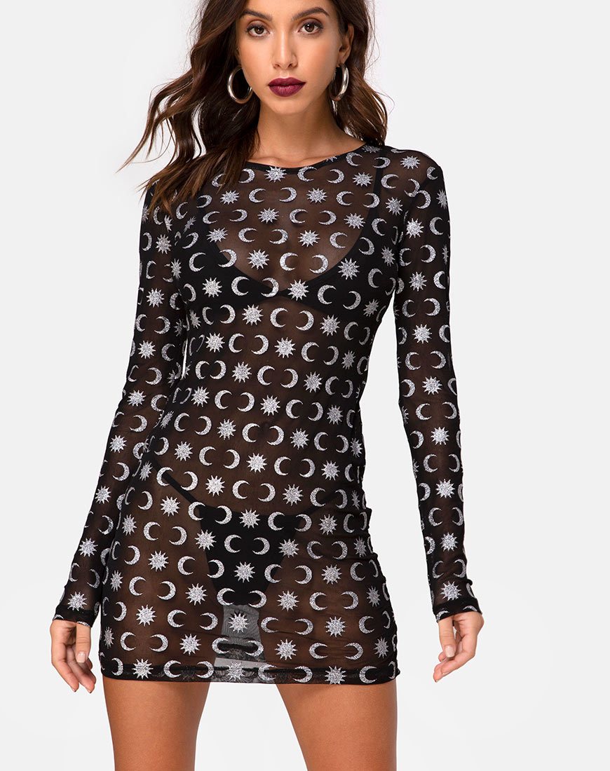 Image of Wyatt Bodycon Kleid in Over the Moon Schwarz mit Glitter
