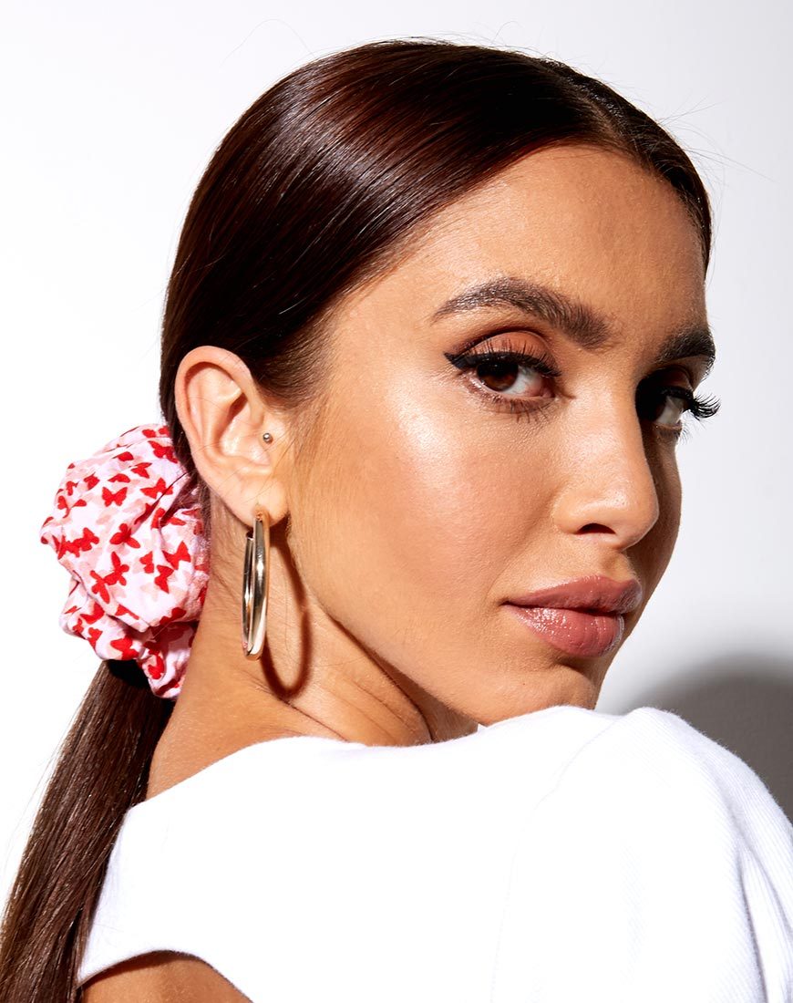 XL Scrunchie in Ditsy Butterfly Pfirsich und Rot
