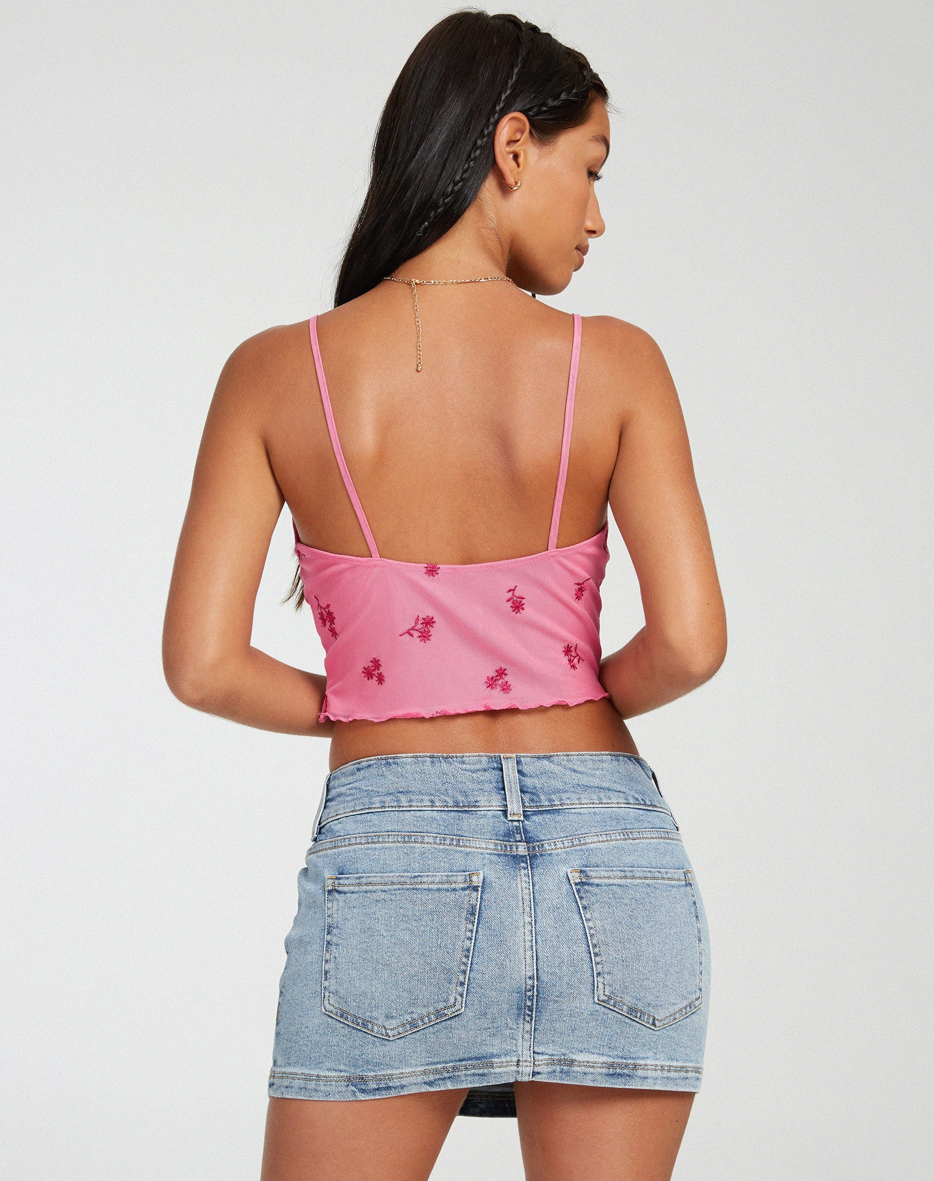 Bild von Yecaca Crop Top in Pink Ditsy Daisy Embro