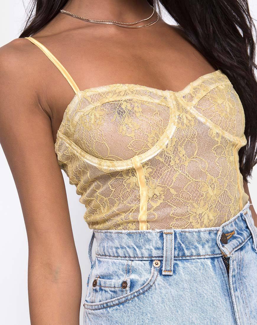 Image of Yecal Transparentes Mieder aus Spitze in Pastell Lemon