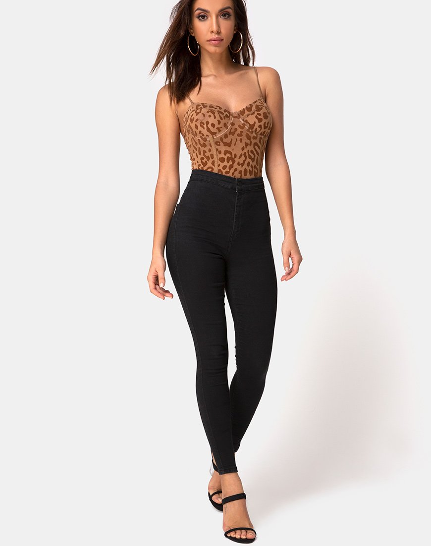 Bild von Yecal Sheer Mieder in Tierflock Tan Braun