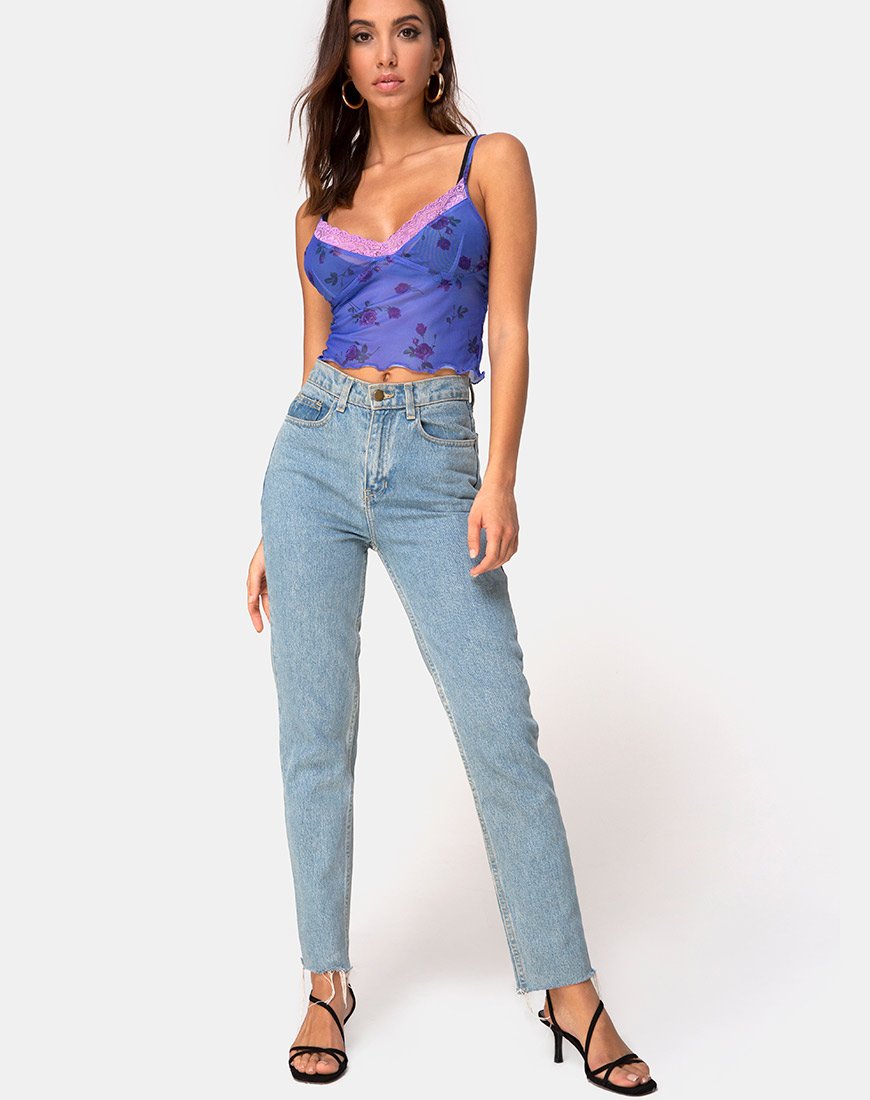 Image of Yenika Crop Top in Fliederrose mit fliederfarbener Spitze
