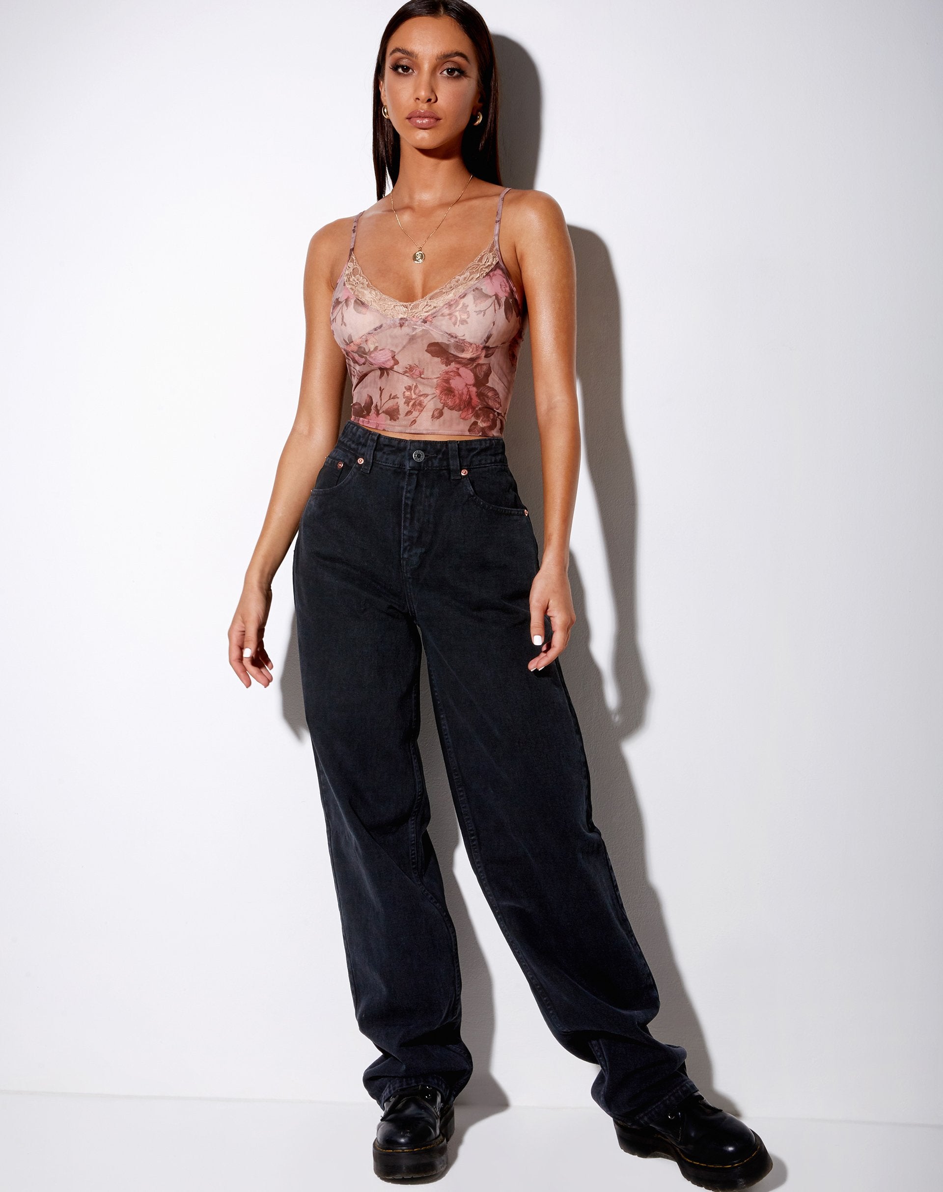 Bild von Yenika Crop Top in Mesh Peach Bloom