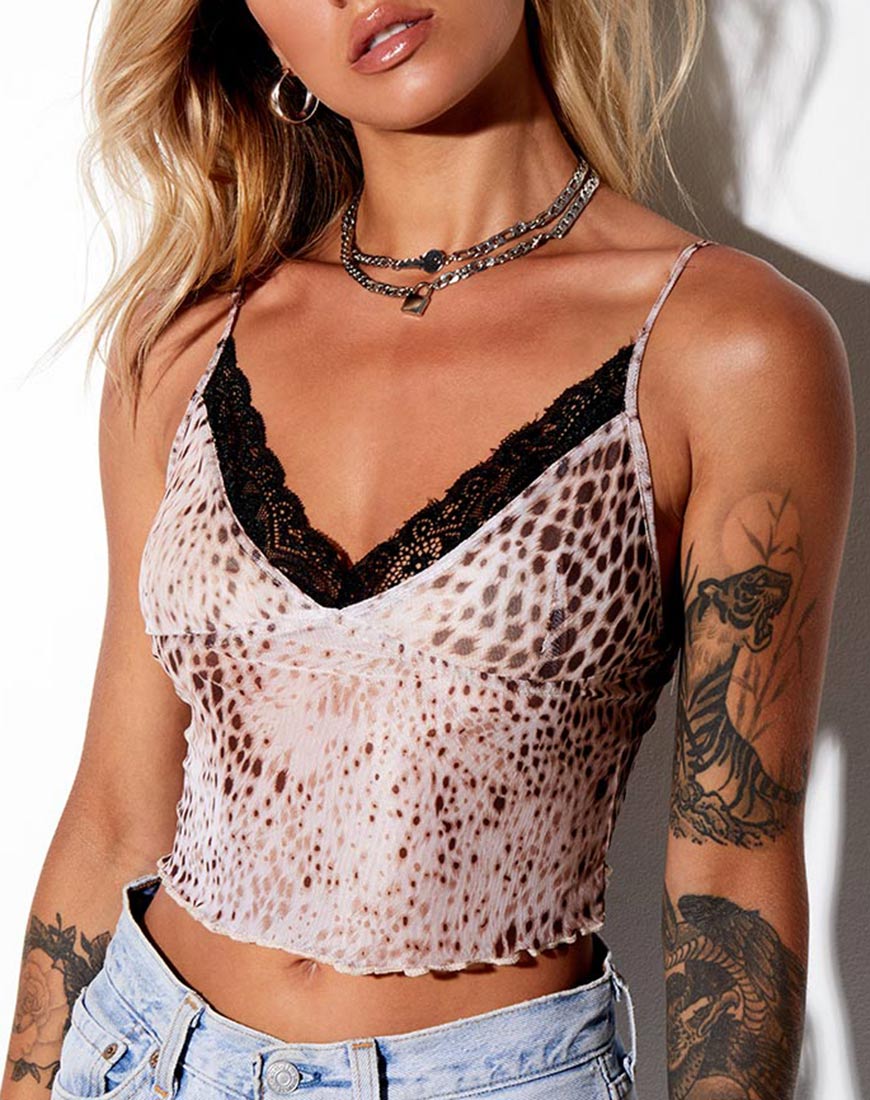 Yenika Cami Top aus Mesh Sand Leopard