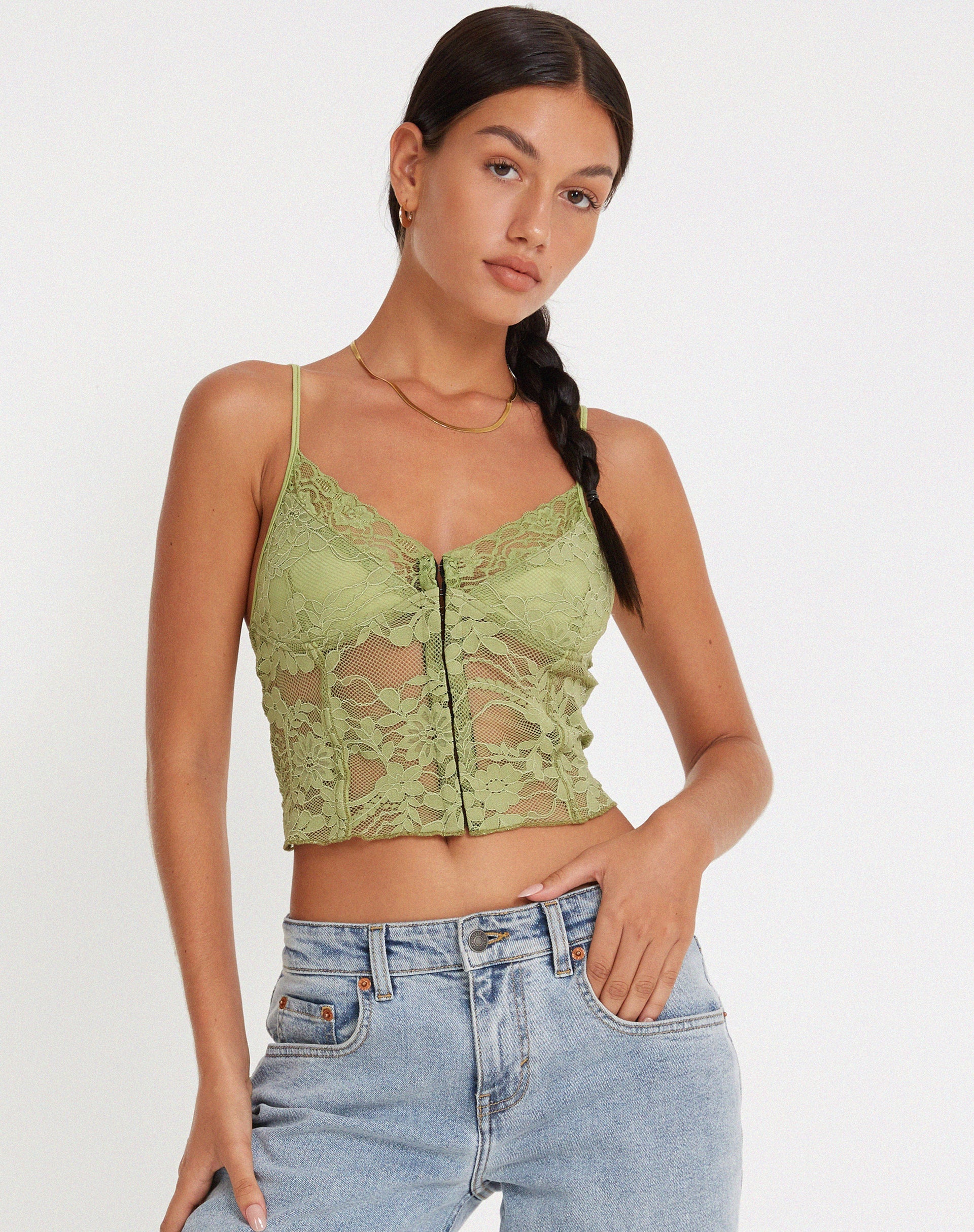 Bild von Yenko Crop Top in Spitze Grün