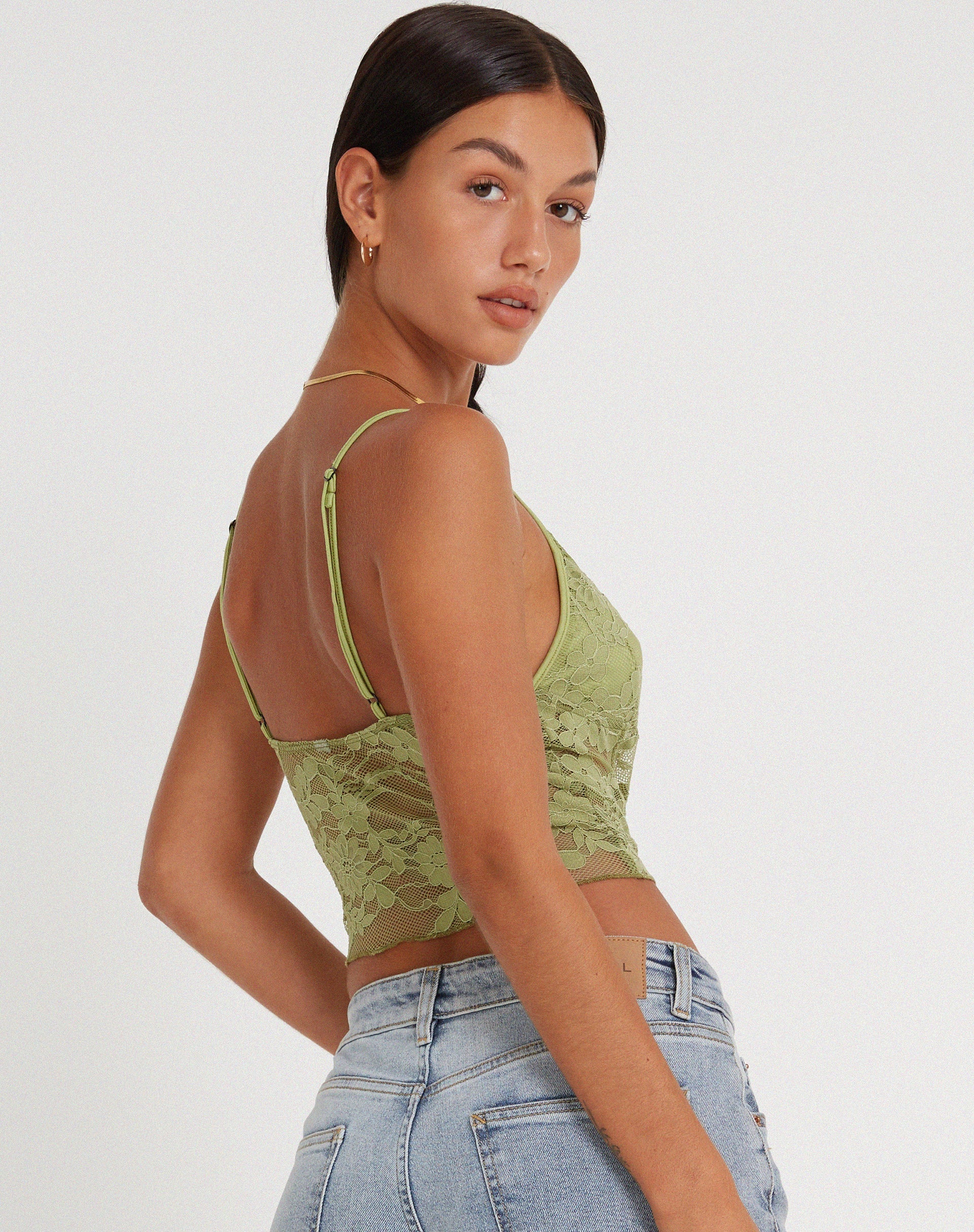 Bild von Yenko Crop Top in Spitze Grün
