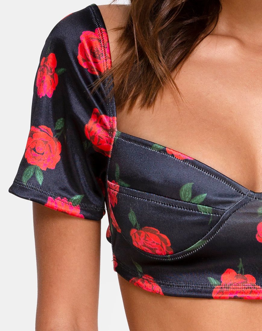 Bild von Yoona Top aus Satin Stretch Last Rose Schwarz