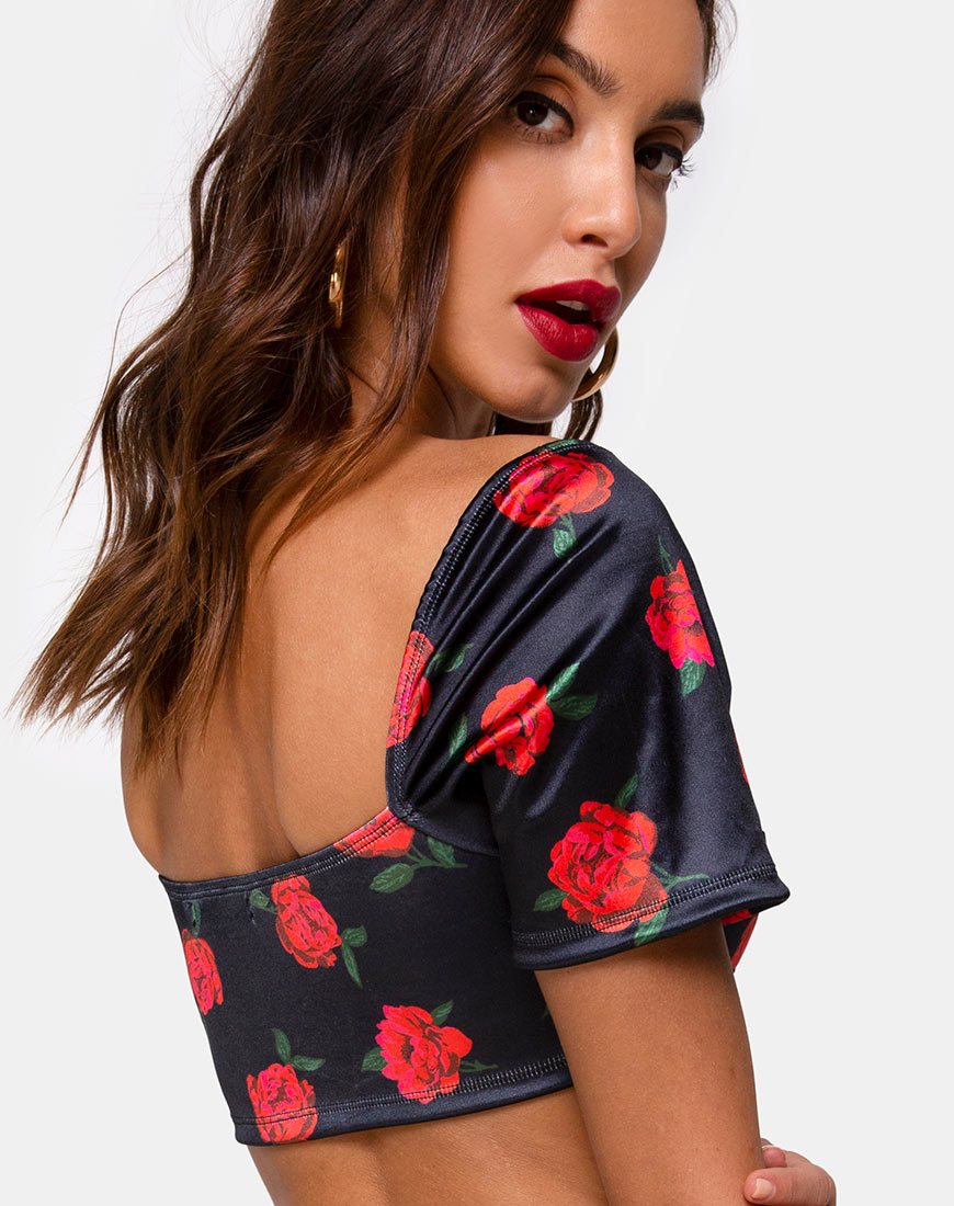Bild von Yoona Top aus Satin Stretch Last Rose Schwarz
