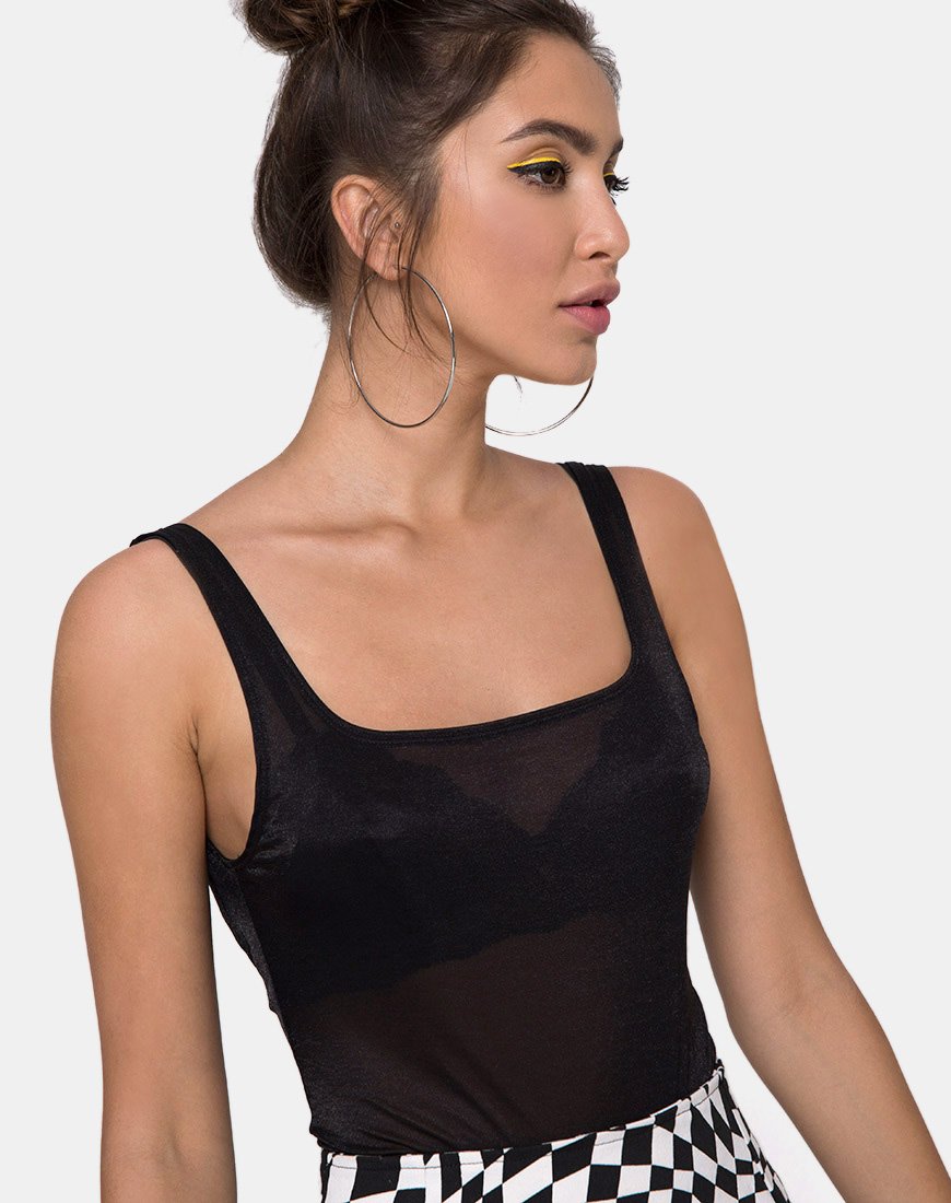 Yora Mieder aus schwarzem Nylon und durchsichtigem Mesh