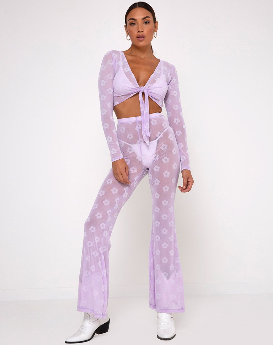 Bild von Yun Crop Top aus fliederfarbenem Mesh Daisy White Flock